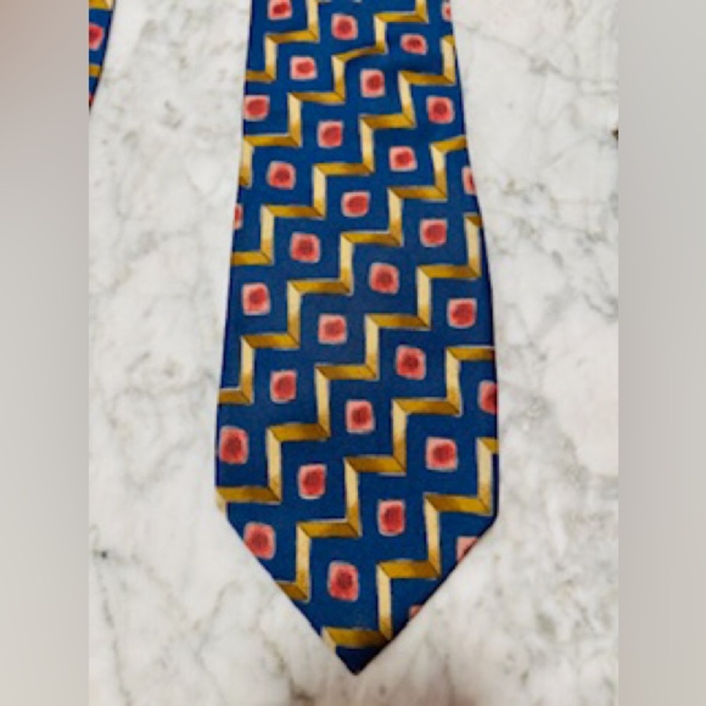 BOSS Vintage 70’s Yellow, Pink, and Blue Geometric Silk Men’s Tie